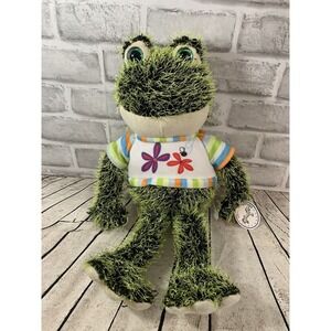 Caravan Softoys 18" Kerry soft toy green plush frog white striped flower t-shirt